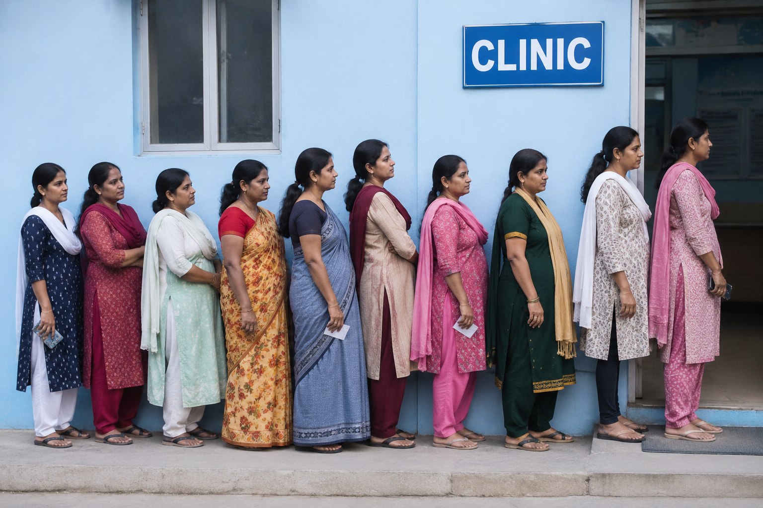 Women waiting in line at clinic